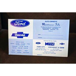 Muzi Ford Chevy Geo Dealership Folder Boston Needham MA Vintage Auto Service